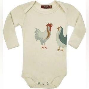 Milkbarn Applique Onesie Long Sleeve Chicken